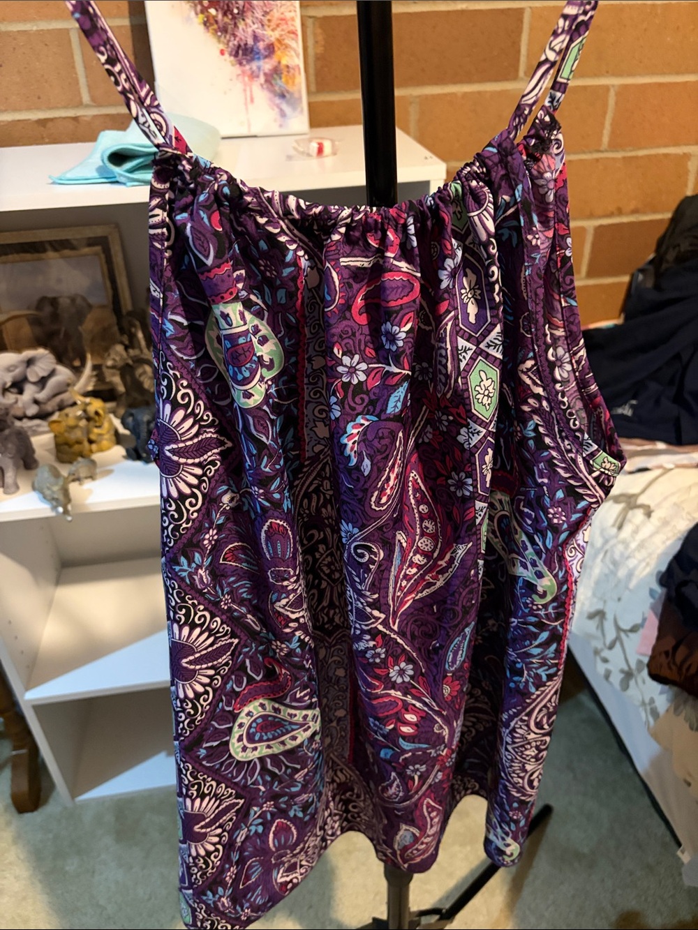 Amazon Purple Paisley Spaghetti Strap Top with Teal and Pink Accents